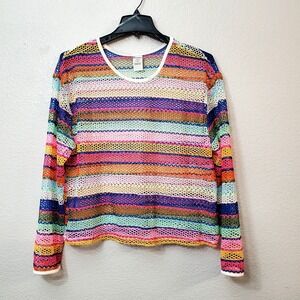 Multicolor Striped Long Sleeved Swimsuit Cover Up Shirt ♡ Size: XXL (20)